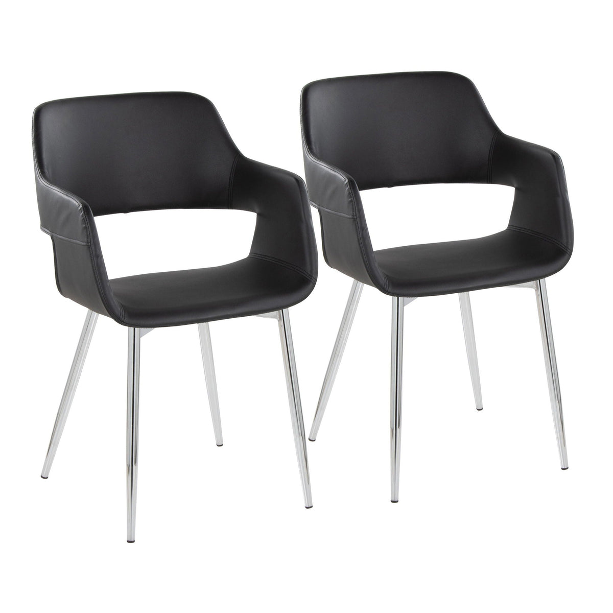 Contemporary dining chair set with metal legs, black faux leather seats, 2 chairs on Tampa Home & Garden Store
