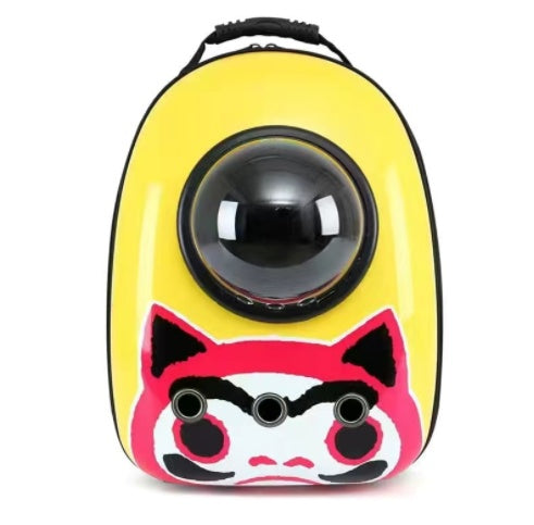 Pet Zen portable pet carrier backpack with bubble viewing window, yellow with pink cat face on Tampa Home & Garden Store
