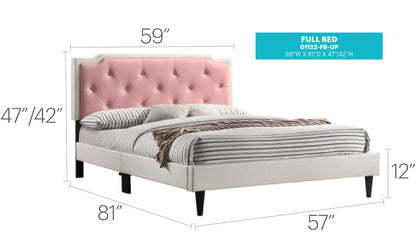 Button tufted upholstered bed with pink headboard and white frame by Unique Piece Furniture on Tampa Home & Garden Store