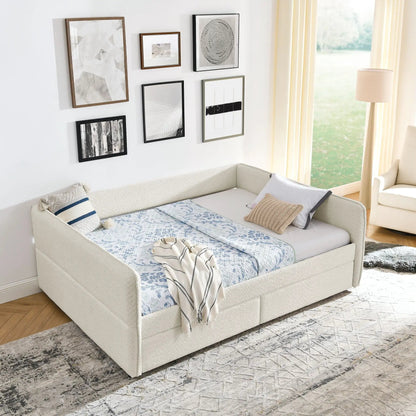 Upholstered daybed with 2 built-in drawers in light beige fabric by Unique Piece Furniture on Tampa Home & Garden Store