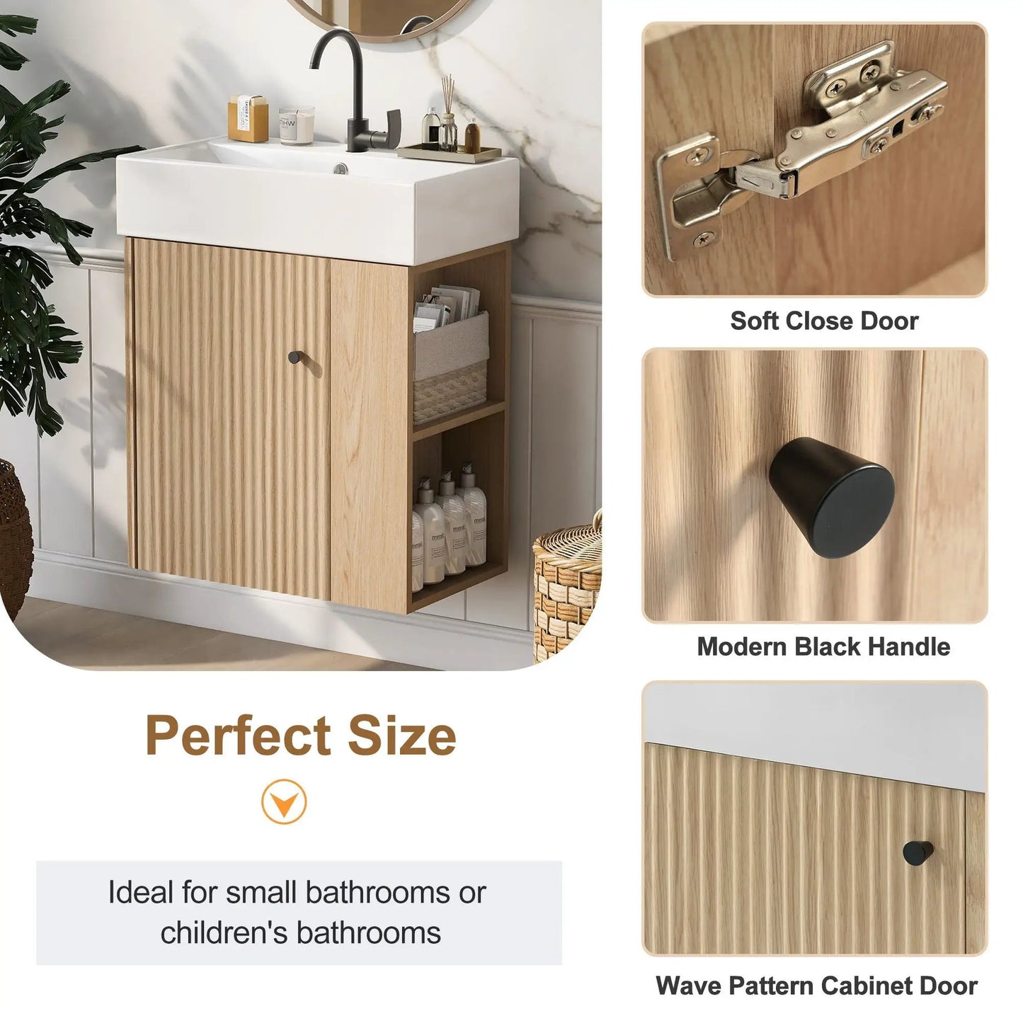 Compact Modern Floating Vanity with Ceramic Basin