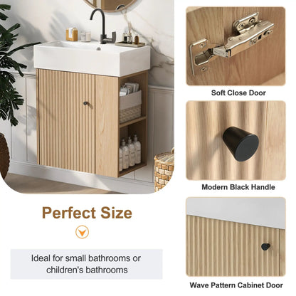 Compact Modern Floating Vanity with Ceramic Basin