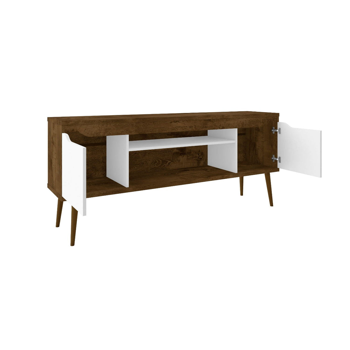 Modern design TV stand with concealed storage in dark wood and white doors HouseOfZazla on Tampa Home & Garden Store