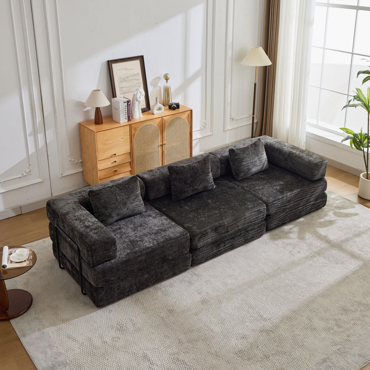 Convertible Sofa Bed, boneless modular sectional in dark gray fabric by HouseOfZazla on Tampa Home & Garden Store