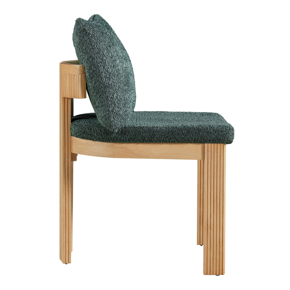 Bouclé upholstered indoor dining chair set of 2 with rubber wood frame in blue on Tampa Home & Garden Store