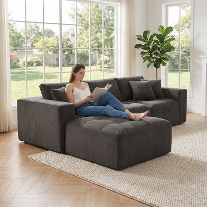 Vintage Corduroy L Shaped Sofa and Modular Frame