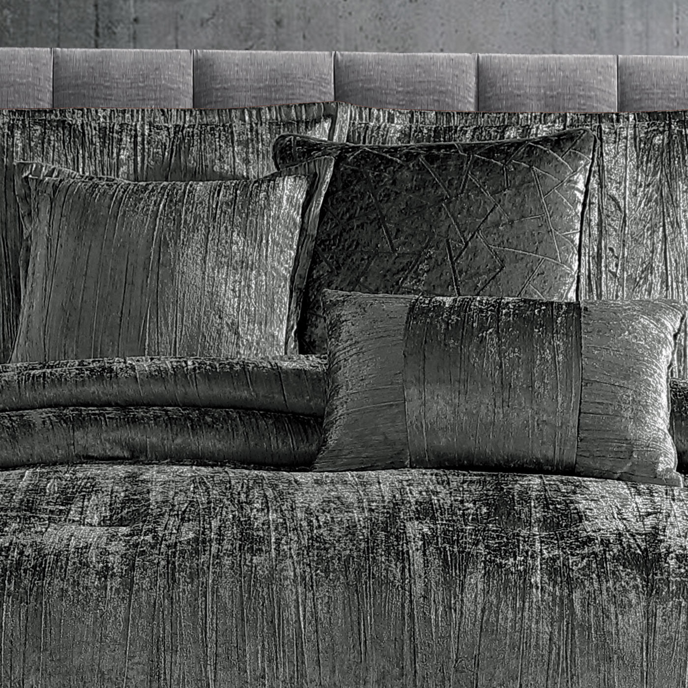 Turin and Charcoal Crinkle Velvet Seven Piece Set
