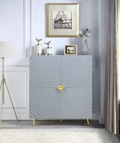 HouseOfZazla gray high-gloss accent cabinet with diagonal ribbed doors and gold legs on Tampa Home & Garden Store