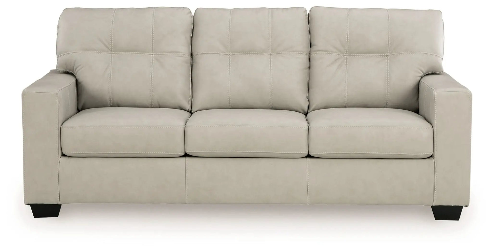 Santorine three-seat beige leather sleeper sofa with stitched cushion panels and square arms on Tampa Home & Garden Store