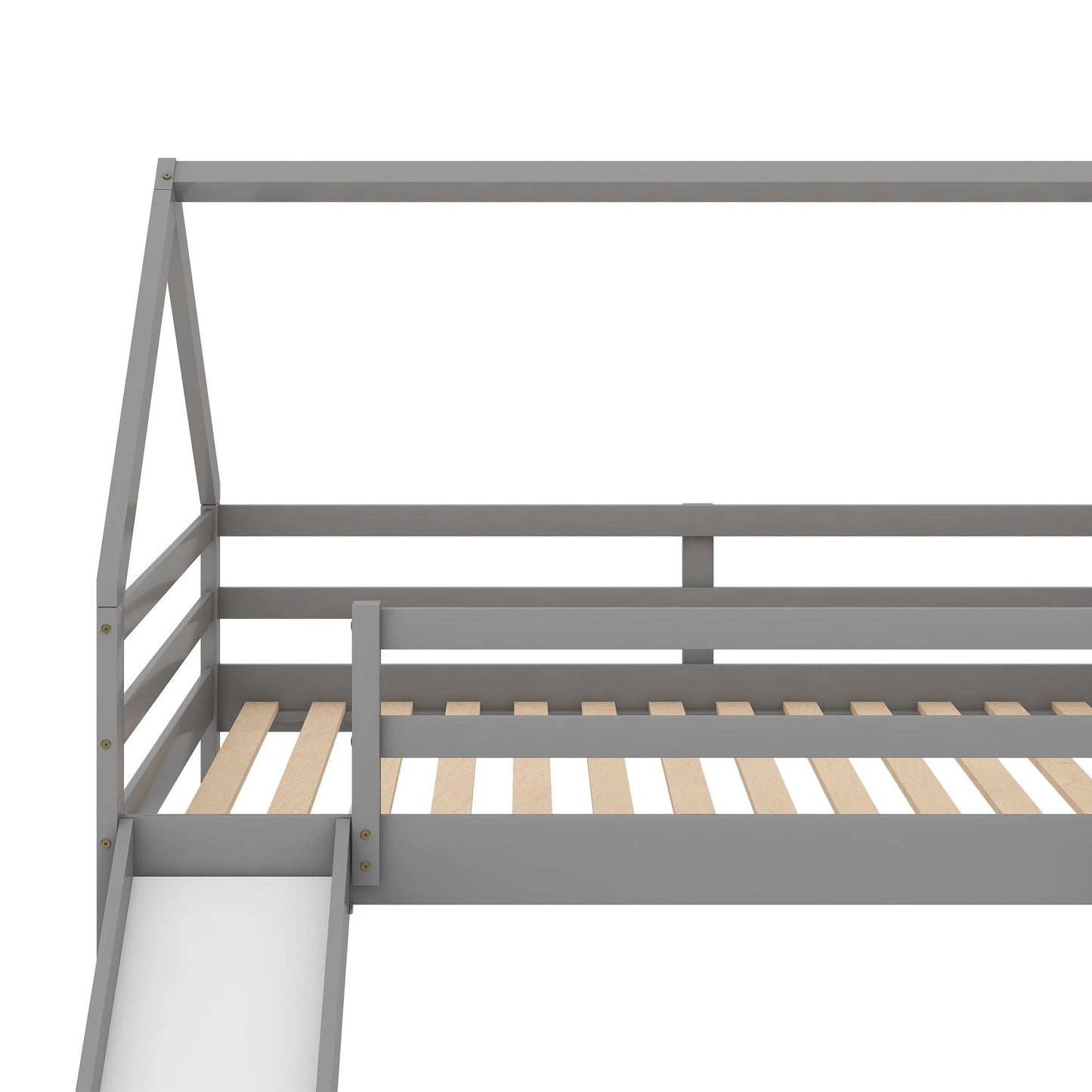 House Shape bunk bed frame by HouseOfZazla, gray finish with ladder and guard rails on Tampa Home & Garden Store