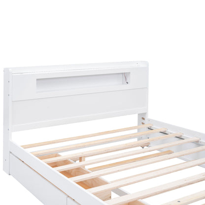 Storage Platform Bed with LED lights, white finish, built-in drawers and trundle by HouseOfZazla on Tampa Home & Garden Store