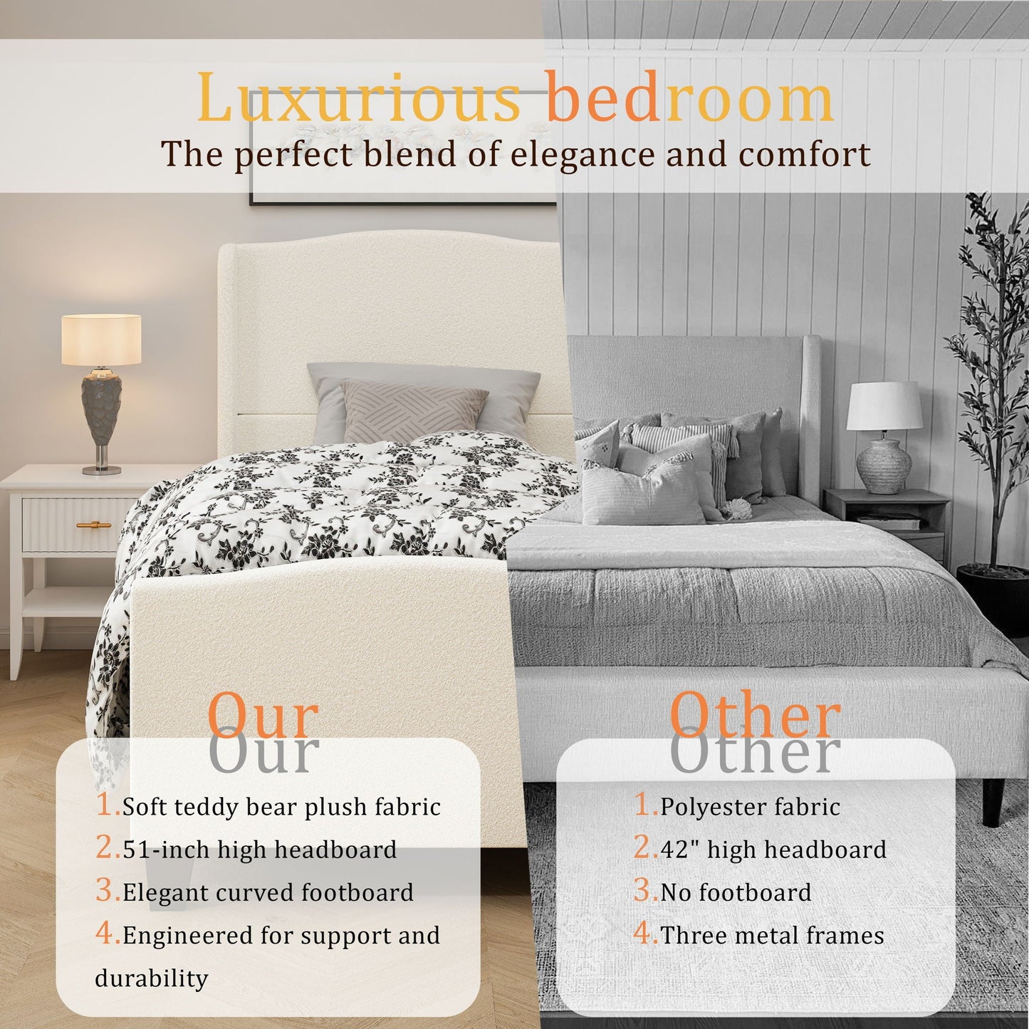 Sturdy Platform Bed Frame and a Padded Headboard
