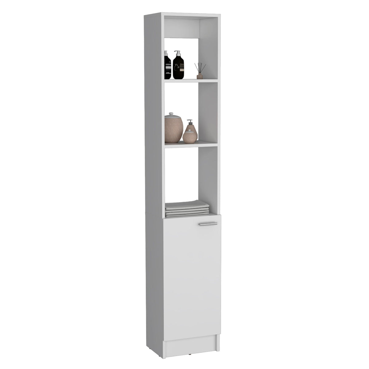 White linen cabinet with adjustable shelves, 1 door, 6 shelves on Tampa Home & Garden Store