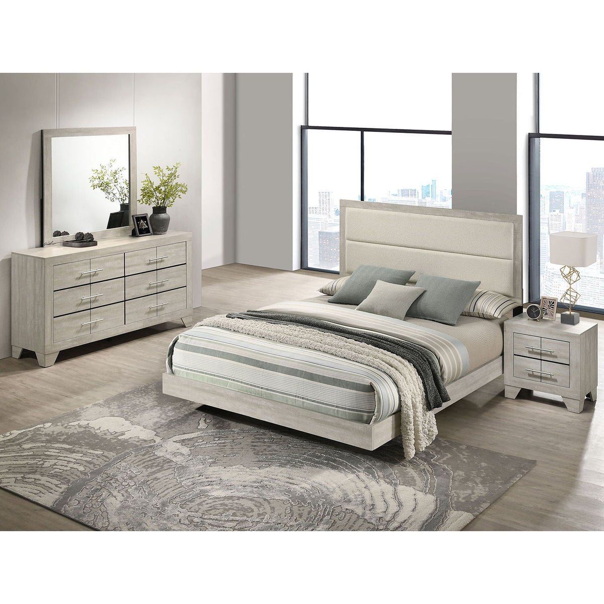 Strout 4-Piece Queen Bedroom Set with Upholstered Headboard Rustic Gray by HouseOfZazla on Tampa Home & Garden Store