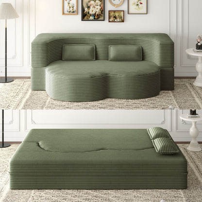Convertible foam-filled sleeper futon sofa by HouseOfZazla in green with two pillows on Tampa Home & Garden Store