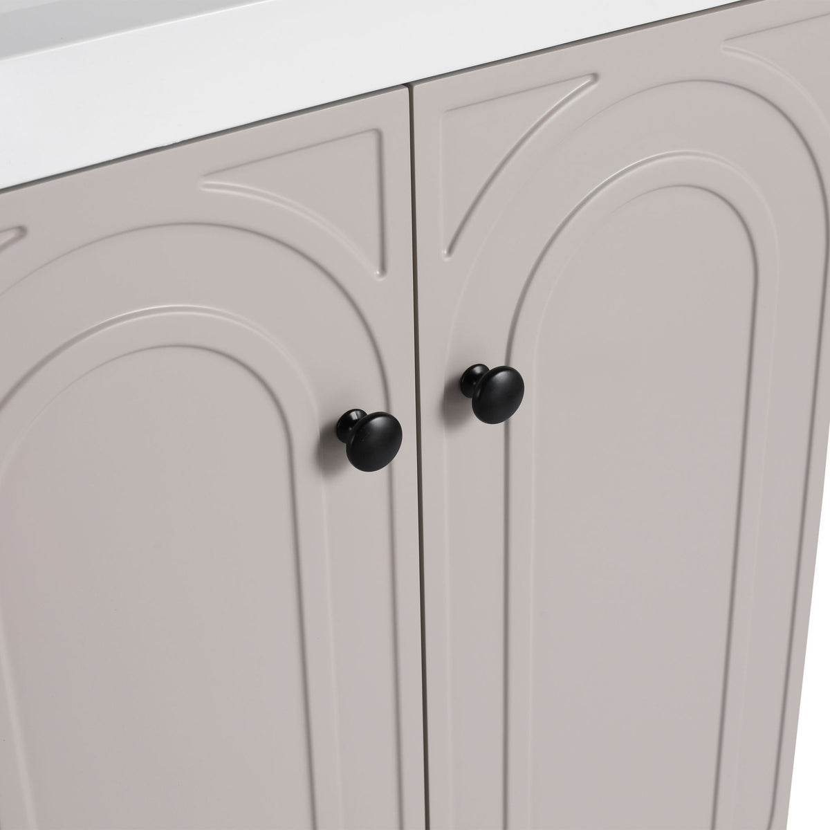 Freestanding Bathroom Vanity with Soft Close, light gray doors with black knobs HouseOfZazla on Tampa Home & Garden Store