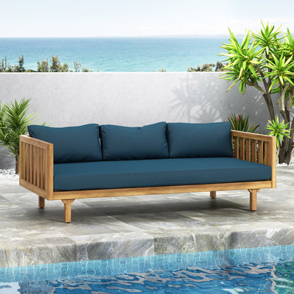 Claremont 3 Seater Daybed teak Acacia wood navy water resistant cushions HouseOfZazla on Tampa Home & Garden Store