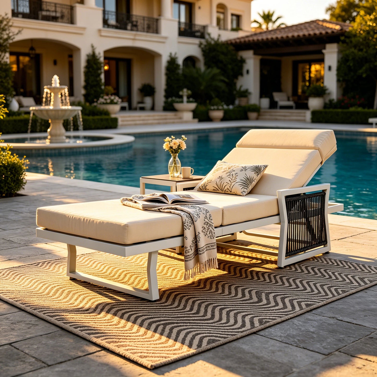 White Iron Outdoor Chaise Lounge and Cushion