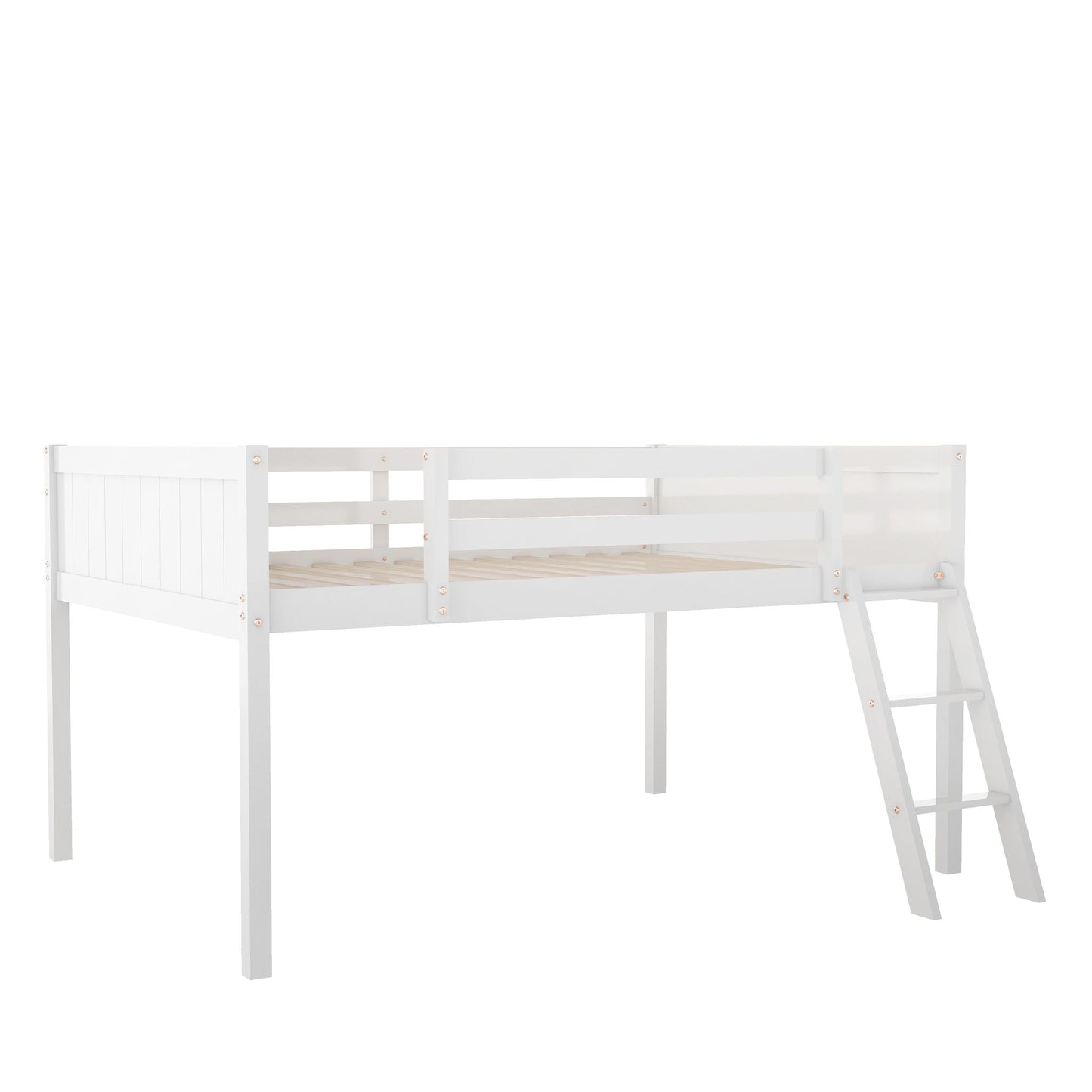 Low Loft Bed With Adjustable Ladder, white wooden frame, HouseOfZazla on Tampa Home & Garden Store