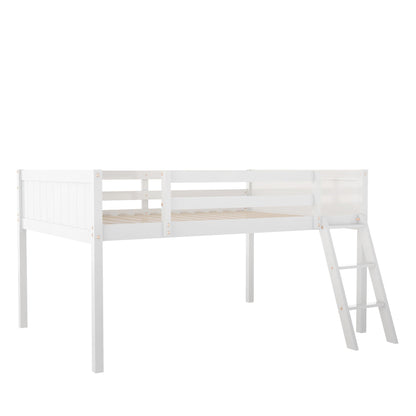 Low Loft Bed With Adjustable Ladder, white wooden frame, HouseOfZazla on Tampa Home & Garden Store
