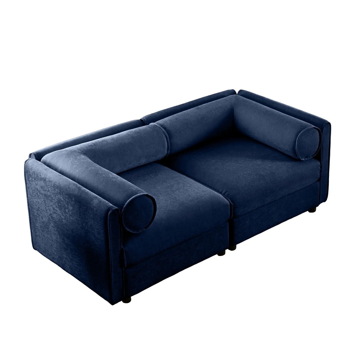 Stylish Sofa With Storage Seat And Cylindrical Backrest blue velvet upholstery on Tampa Home & Garden Store