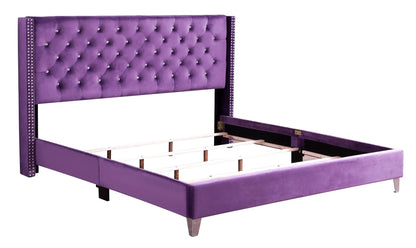 Upholstered Nailhead Trim Chic Bed purple velvet tufted with studs Unique Piece Furniture on Tampa Home & Garden Store