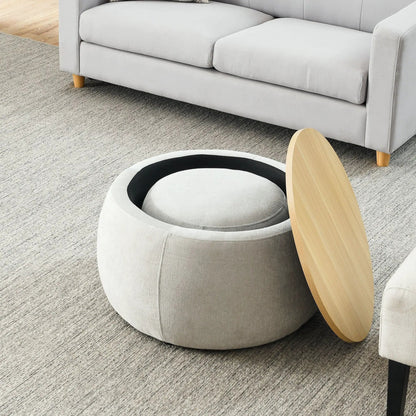 Round storage ottoman in light gray fabric; 2-in-1 end table ottoman, Unique Piece Furniture on Tampa Home & Garden Store