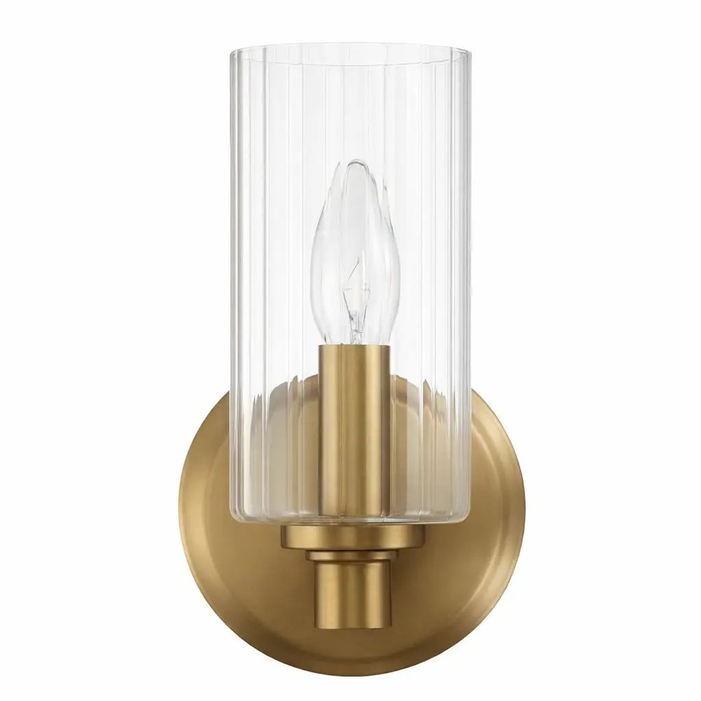 Jardin Single Wall Sconce Ribbed Glass Brass