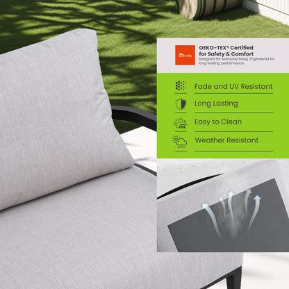 3PC Outdoor Aluminum Patio Furniture Set by HouseOfZazla with grey cushions and aluminum frame on Tampa Home & Garden Store