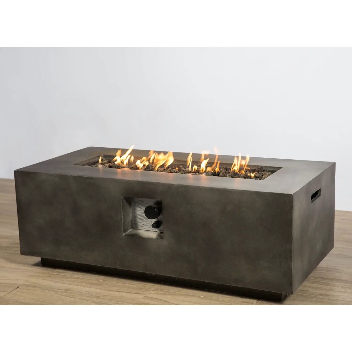 Fire pit table, charcoal rectangular, lightweight propane/NG unit with long flame pit on Tampa Home & Garden Store