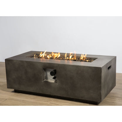 Lightweight fiber concrete fire pit table gray with push-button ignition; lava bed and panel on Tampa Home & Garden Store