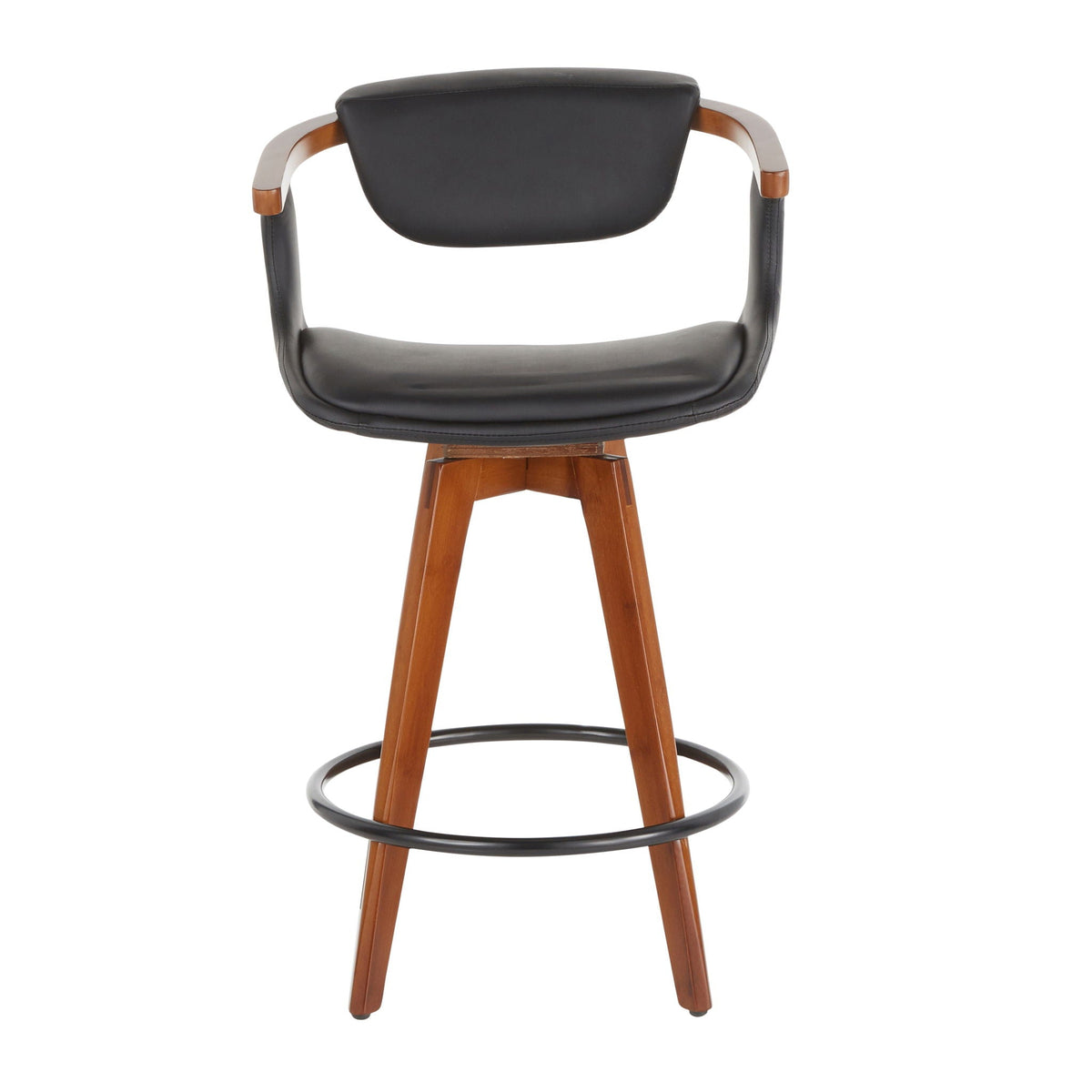 Mid Century Counter Stool with Swivel Black leather, wood legs, 24–27 in HouseOfZazla on Tampa Home & Garden Store