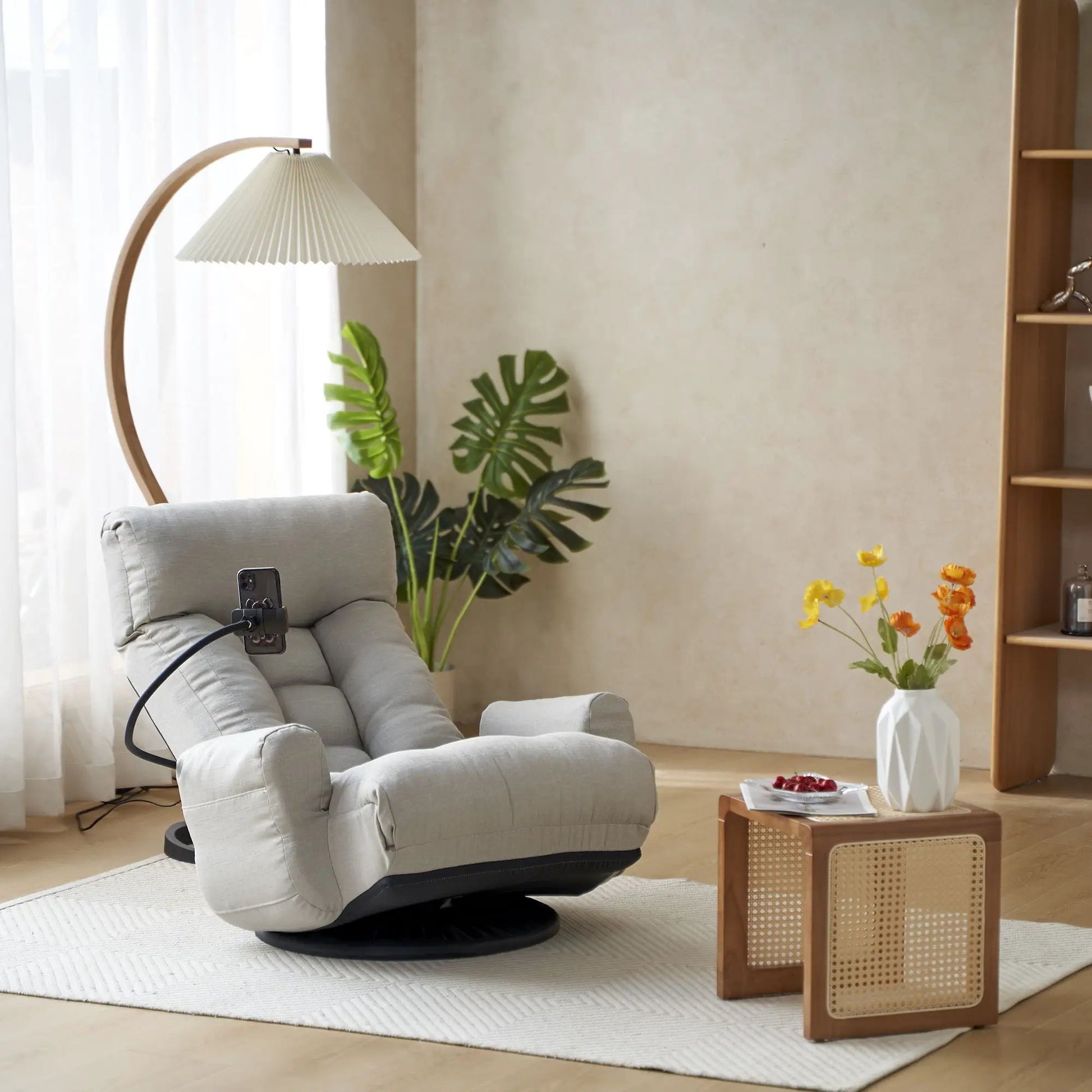 Adjustable Swivel Lounge Chair by Unique Piece Furniture with gray 360-degree rotating seat on Tampa Home & Garden Store