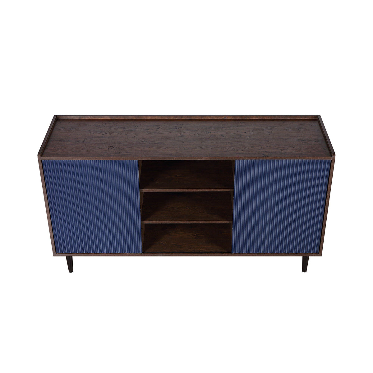 Fluted blue sideboard with adjustable storage, dark wood top and open shelves HouseOfZazla on Tampa Home & Garden Store