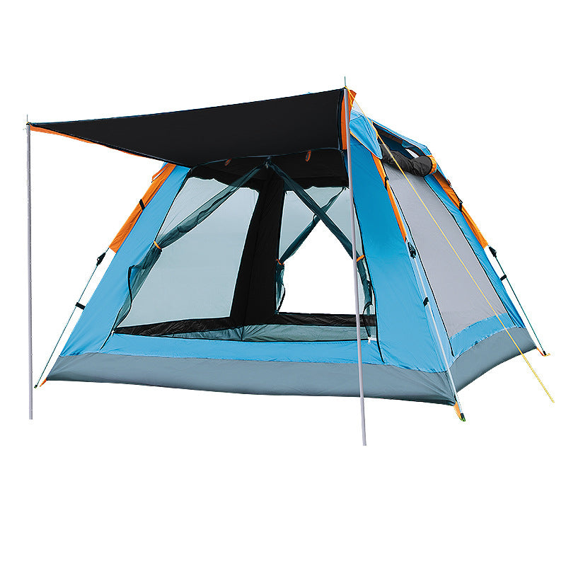 Beach camping tent blue with orange trim, fully automatic rainproof multi-person shelter on Tampa Home & Garden Store