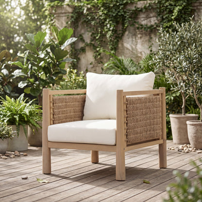 Sturdy Acacia Wood and Handwoven Patio Chair