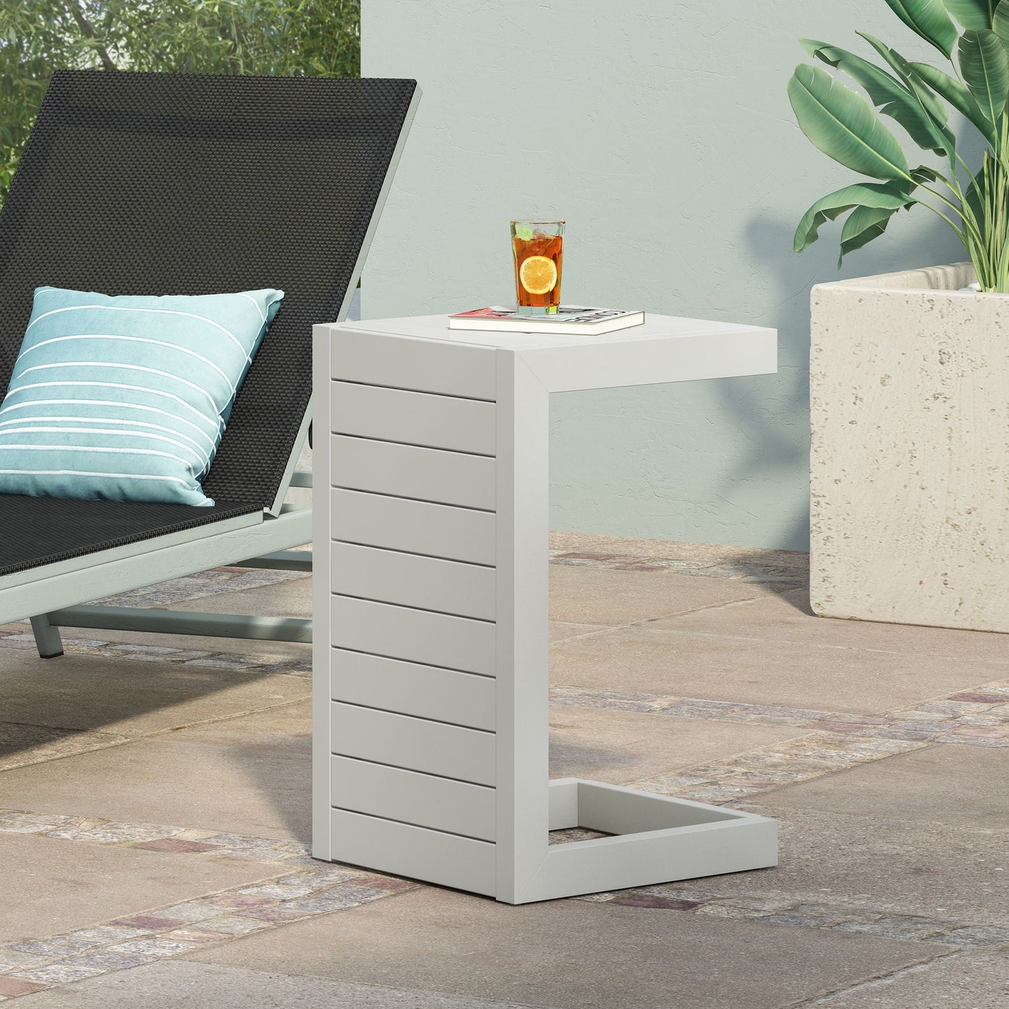 Outdoor Aluminum C Shaped Side Table for Patio