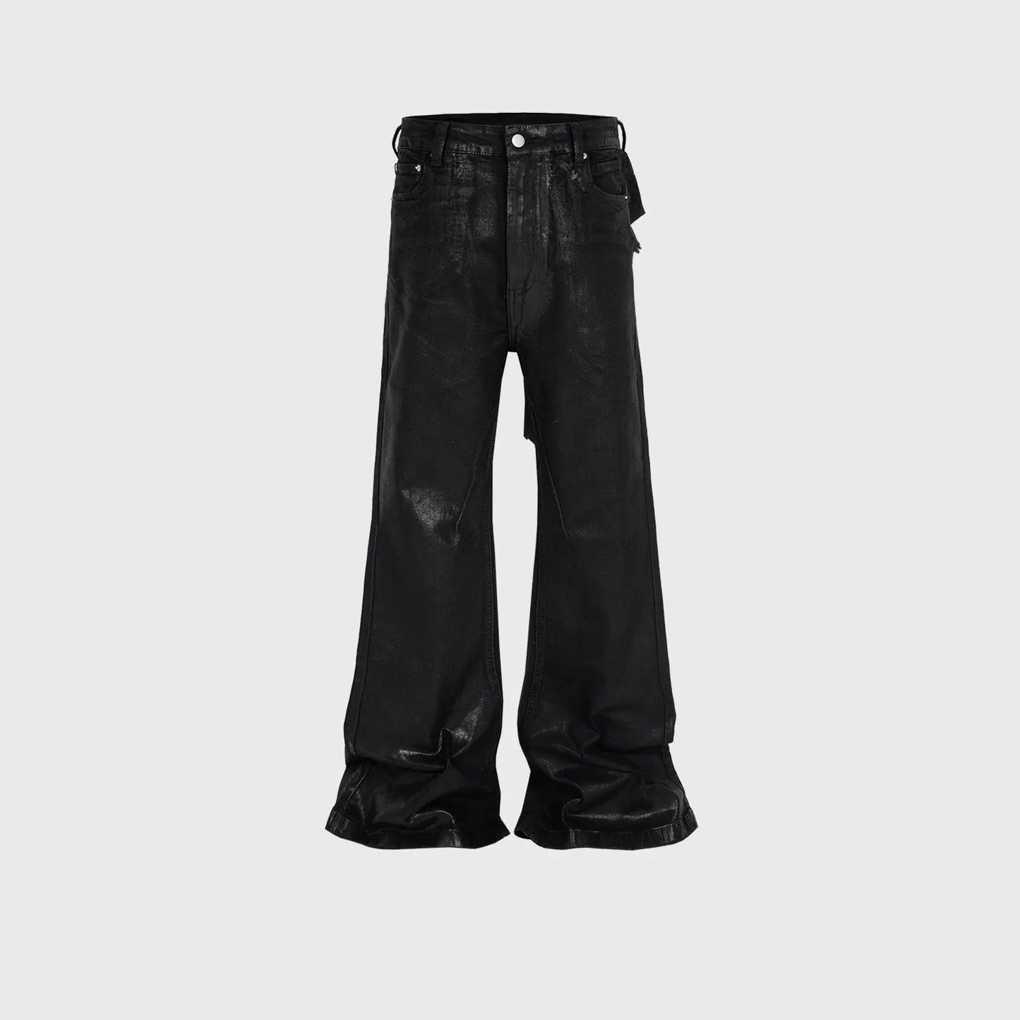 Men's black vinyl coated bootcut trousers with distressed stitching FLIPSTYLEZLLC on Tampa Home & Garden Store