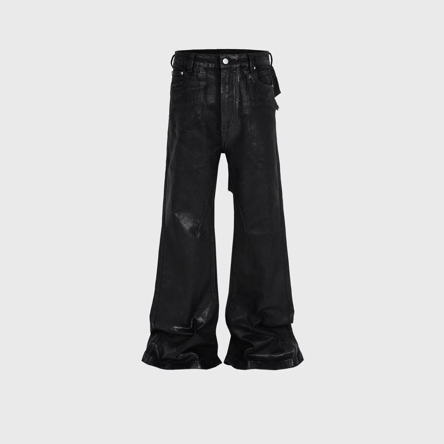 Men's black vinyl coated bootcut trousers with distressed stitching FLIPSTYLEZLLC on Tampa Home & Garden Store