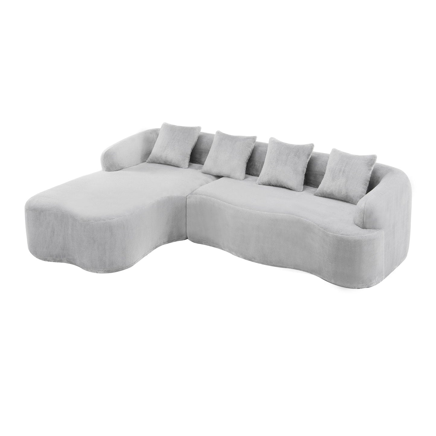 Modular L-shape sectional sofa with curved chaise in light gray fabric, plush cushions HouseOfZazla on Tampa Home & Garden Store