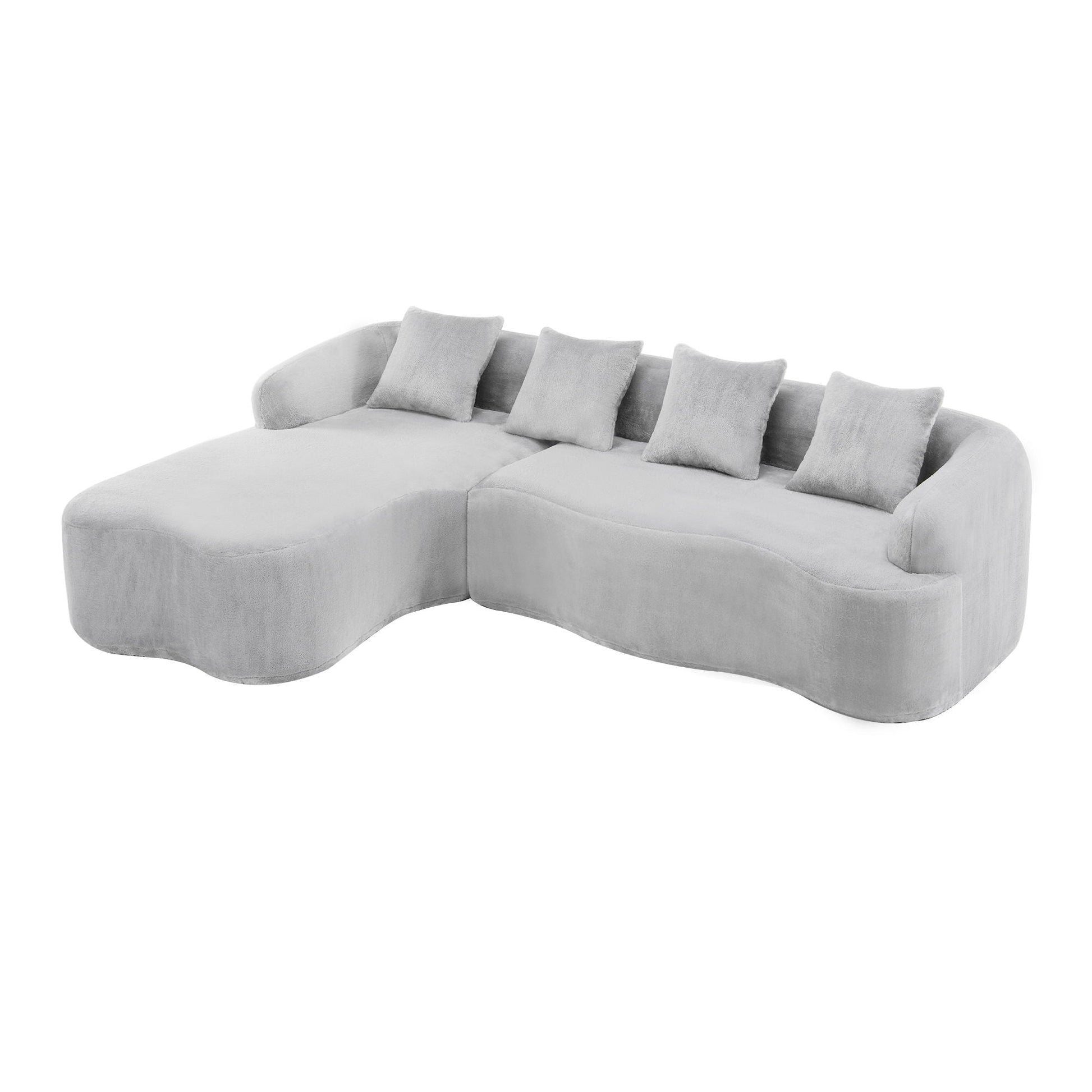 Modular L-shape sectional sofa with curved chaise in light gray fabric, plush cushions HouseOfZazla on Tampa Home & Garden Store