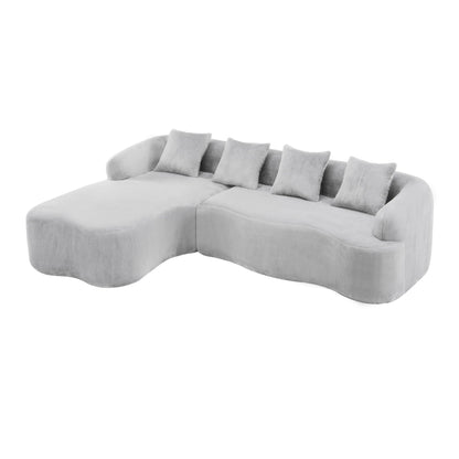 Modular L-shape sectional sofa with curved chaise in light gray fabric, plush cushions HouseOfZazla on Tampa Home & Garden Store