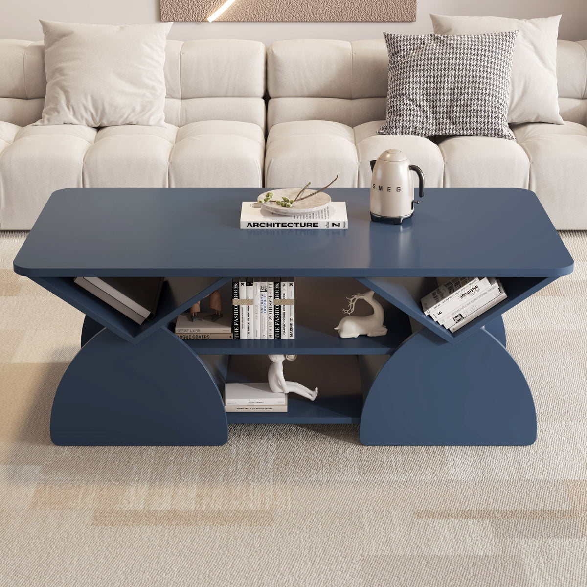 Geometric Engineered Coffee Table with Open Shelves in blue by HouseOfZazla on Tampa Home & Garden Store