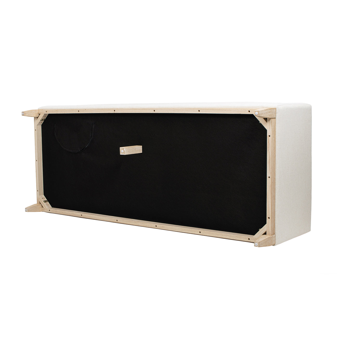 Knox 84' Modern Farmhouse Sofa bottom view in flax white linen fabric wooden frame HouseOfZazla on Tampa Home & Garden Store