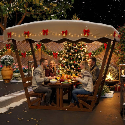 Outdoor Solid Wood Picnic Table with Canopy