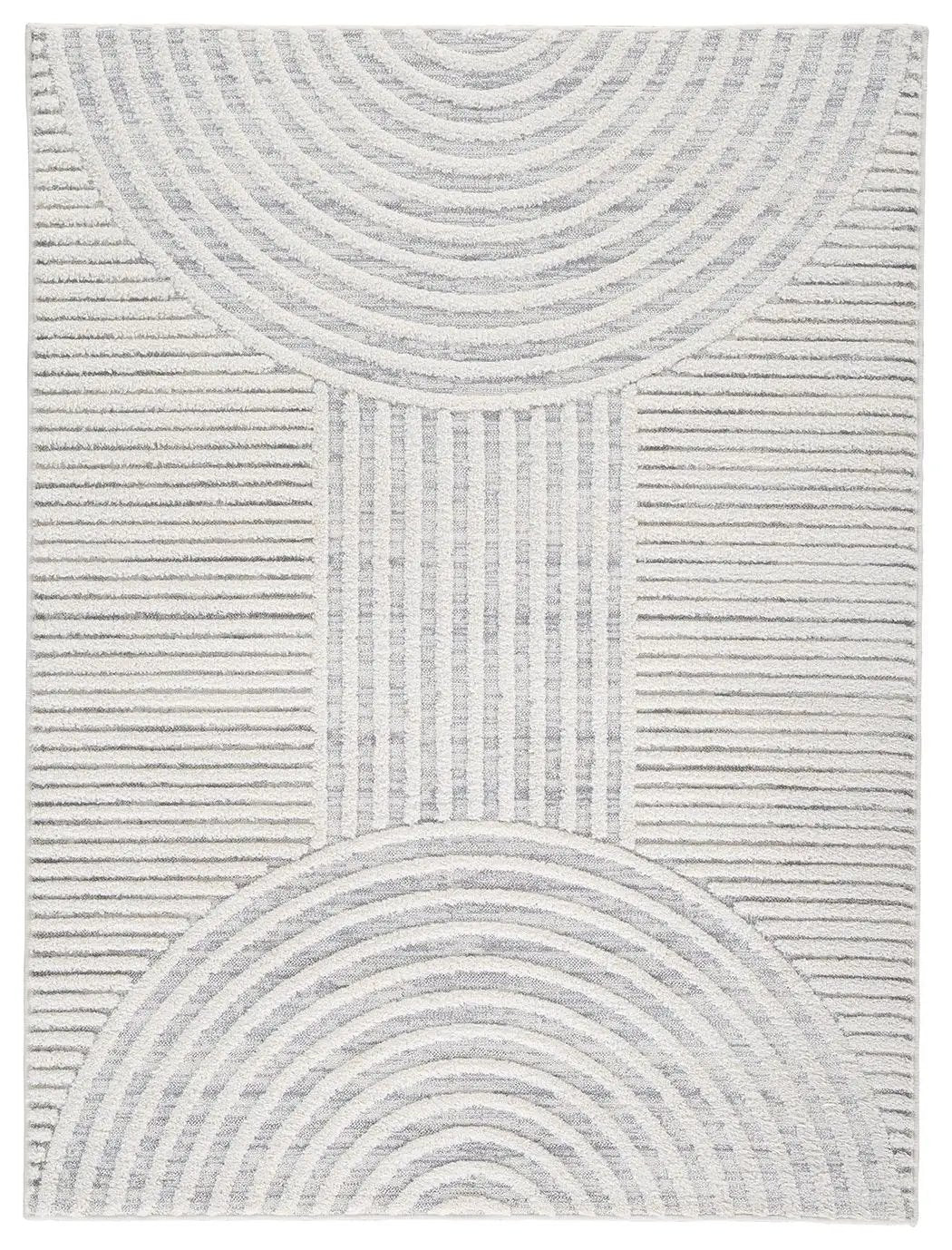 Lambworth area rug by Unique Piece Furniture in light gray and ivory with concentric arc pattern on Tampa Home & Garden Store