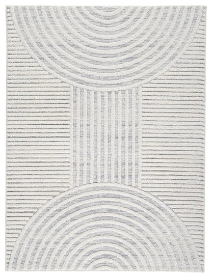 Lambworth area rug by Unique Piece Furniture in light gray and ivory with concentric arc pattern on Tampa Home & Garden Store