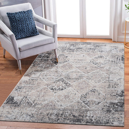 PAYAS Collection Cream Rug by HouseOfZazla, cream with distressed pattern, stain resistant on Tampa Home & Garden Store