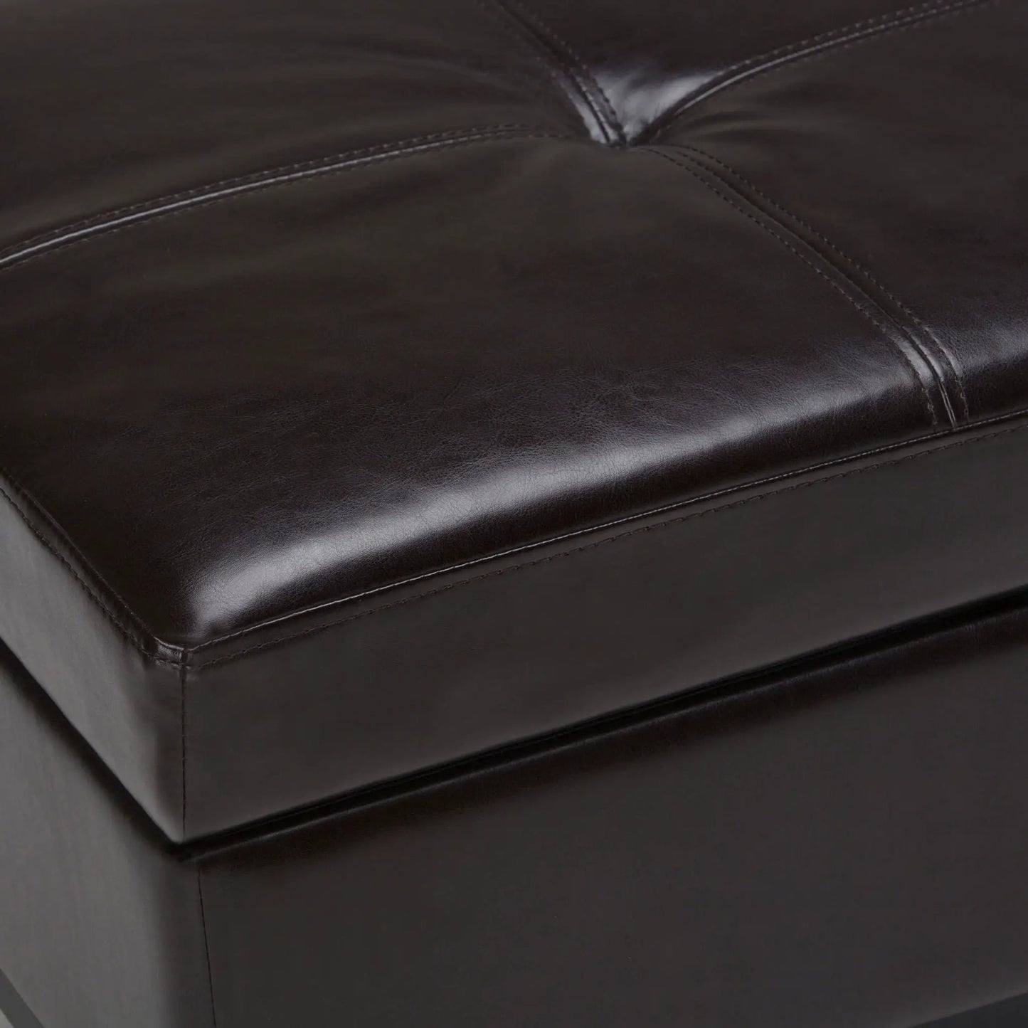 Oregon Storage Ottoman Bench with Tray brown leather stitched seams Unique Piece Furniture on Tampa Home & Garden Store