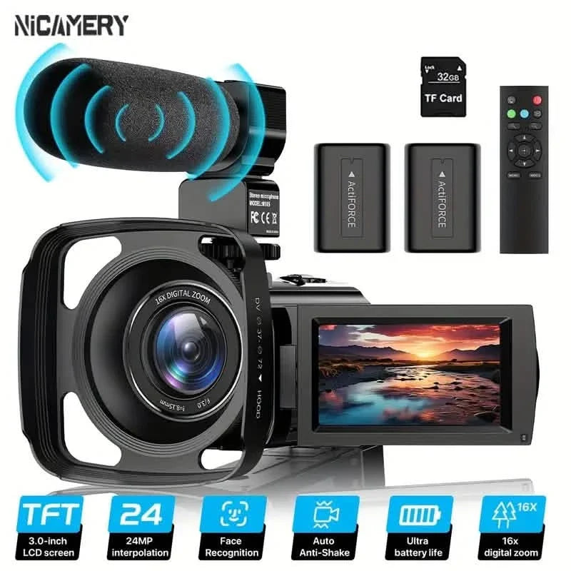Camcorder bundle 16x zoom 1080P HD camera with 2 batteries, 32GB TF card, mic, hood & bag on Tampa Home & Garden Store